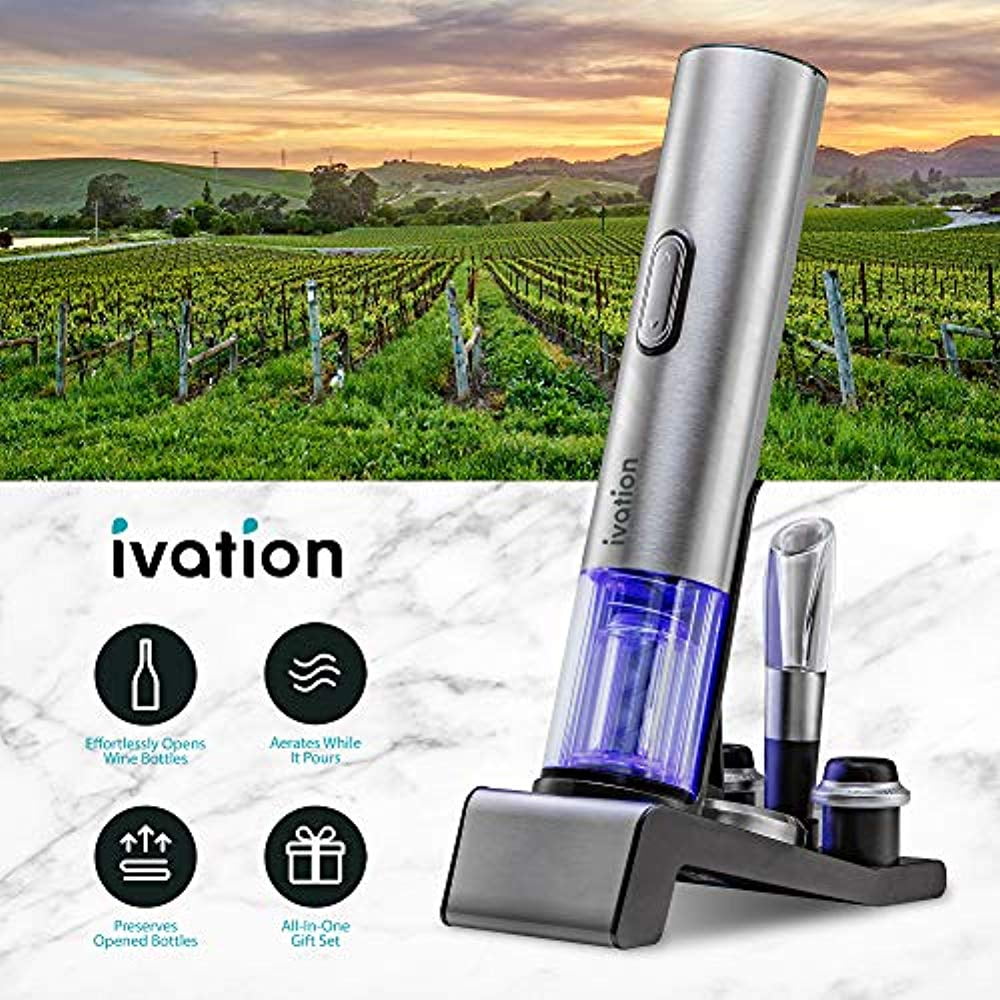 Electric Wine Opener Set Automatic Wine Bottle Opener Led Light Reusable Corkscrew  Gift Set With Foil Cutter, Vacuum Stoppers, 4-in-1 Aerator And Pour |  Fruugo NO
